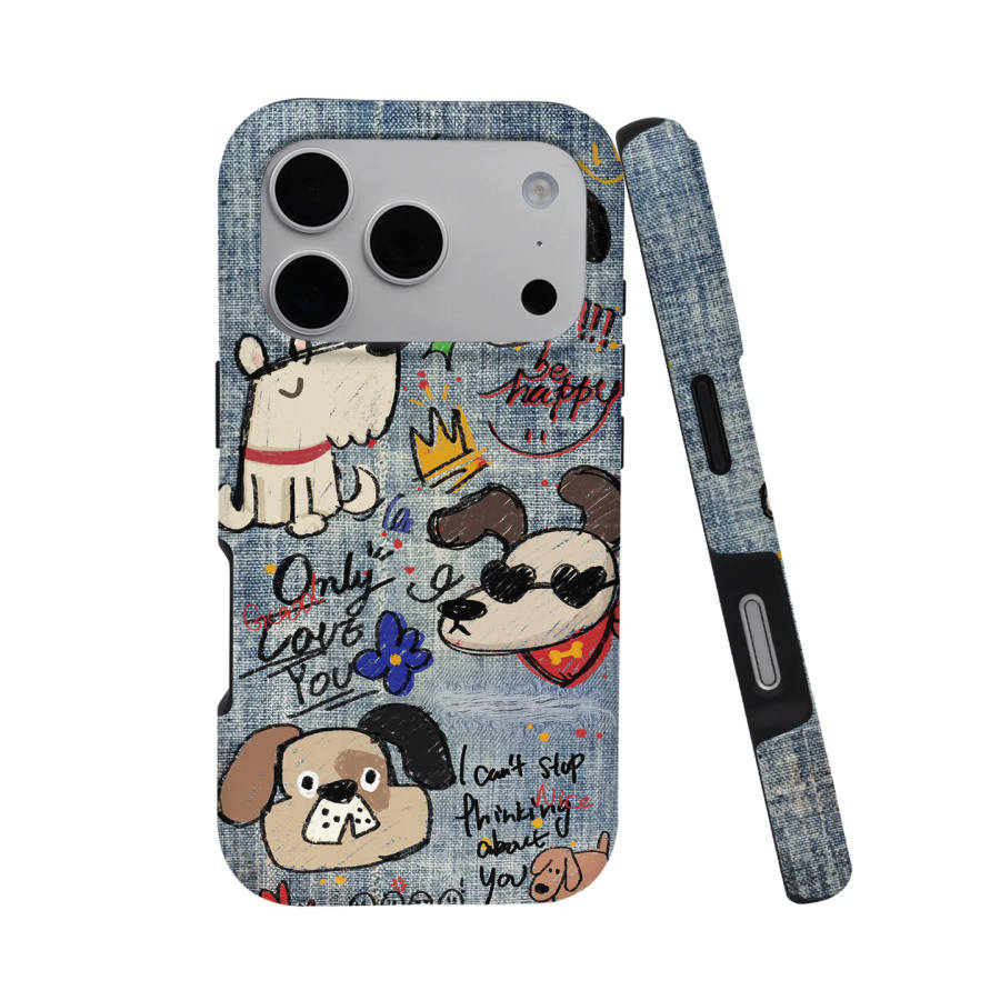 Keshami Anti Drop Style/Half Bag Style With Magnetic Hard Shell Creative Cartoon Denim Puppy Phone Cases