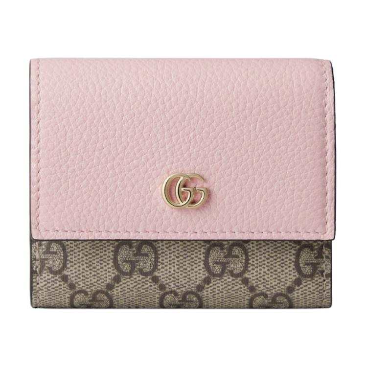 GUCCI GG Marmont Leather Wallet Mini Women's Pink & Beige & Brown