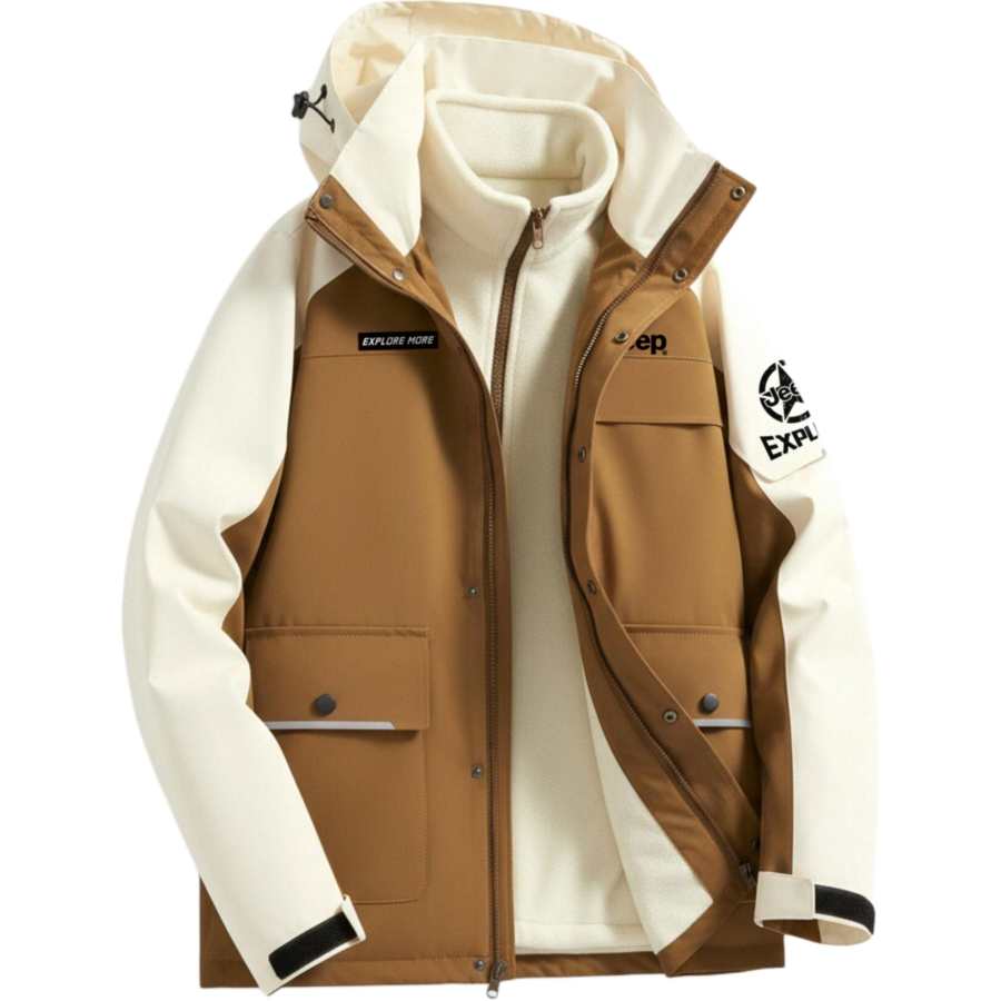 Jeep Outdoor Sports Jackets Unisex Detachable Hood Fleece Lined Workwear