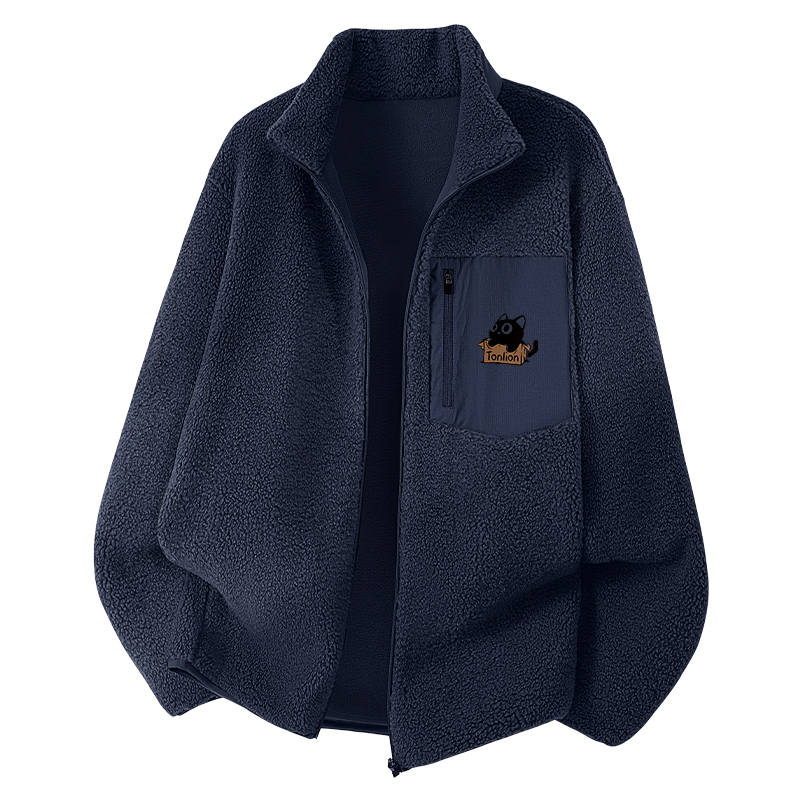 Tonlion Velvet Jackets Unisex Stand Collar Fleece Lined Other