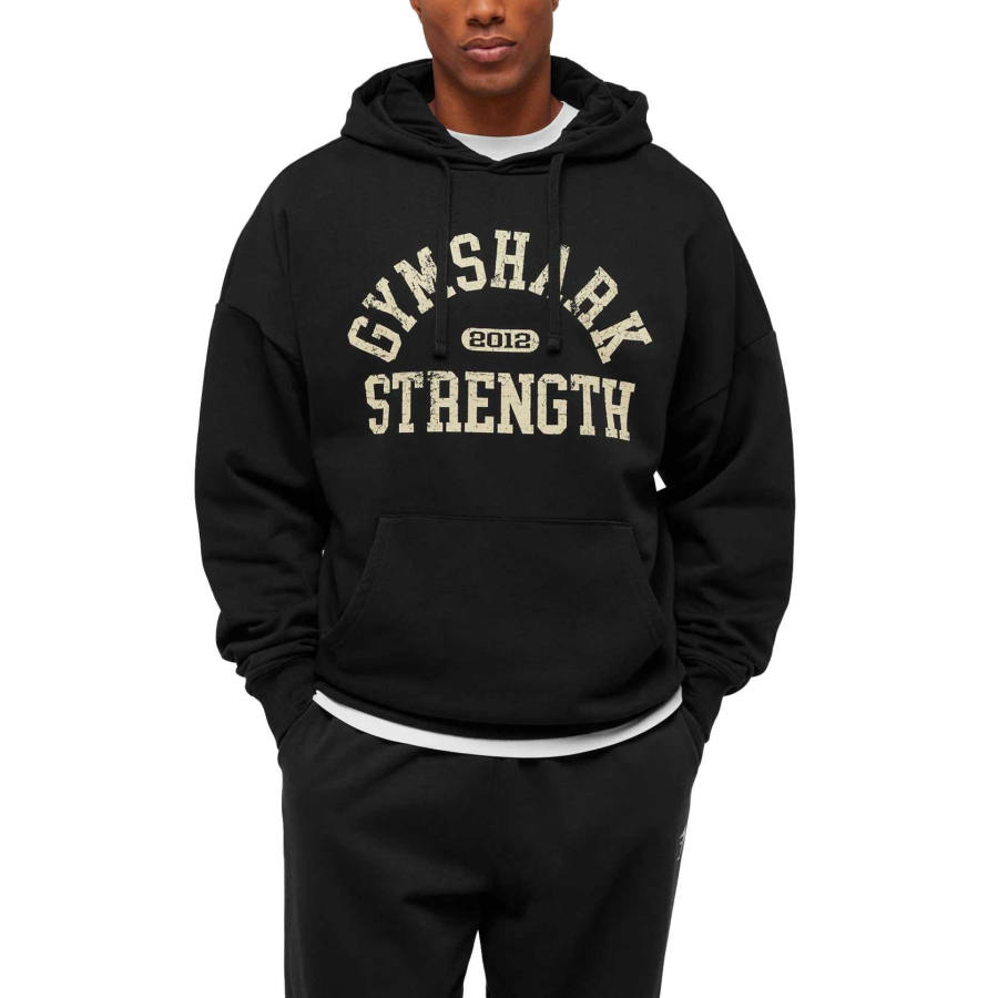 GYMSHARK Sweatshirts Men's Black Hooded Moderate Regular