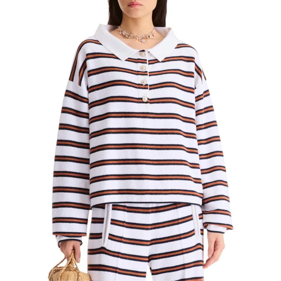 CHANEL Polo Shirts Women's Brown Polo Collar Moderate Straight Fit