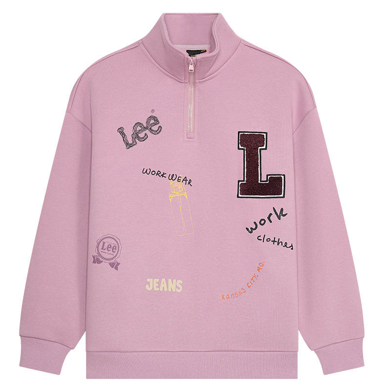 LEE KIDS Sweatshirt Fleece Lined Thermal Semi Open Collar Zipper Stand Collar Teenagers