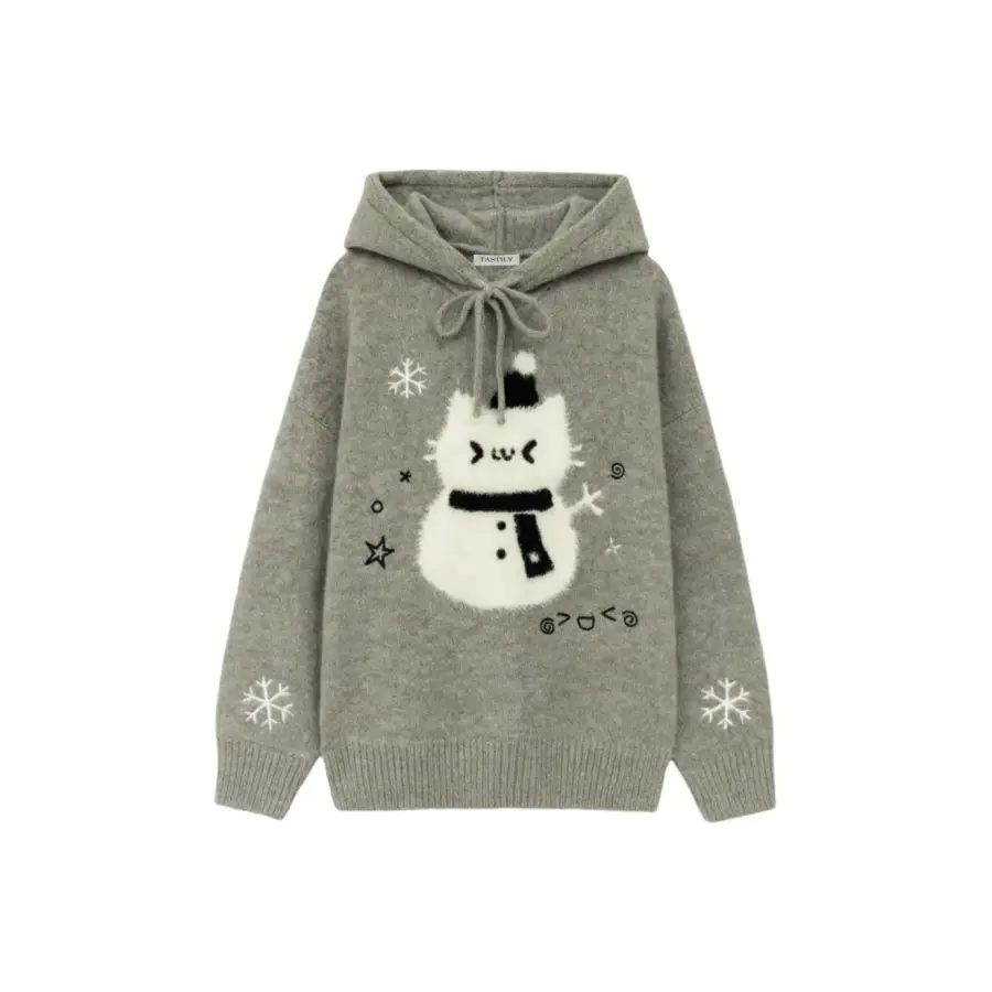 VENICEW Knitwear Women's Gray With V Brand Sticker Hooded Moderate
