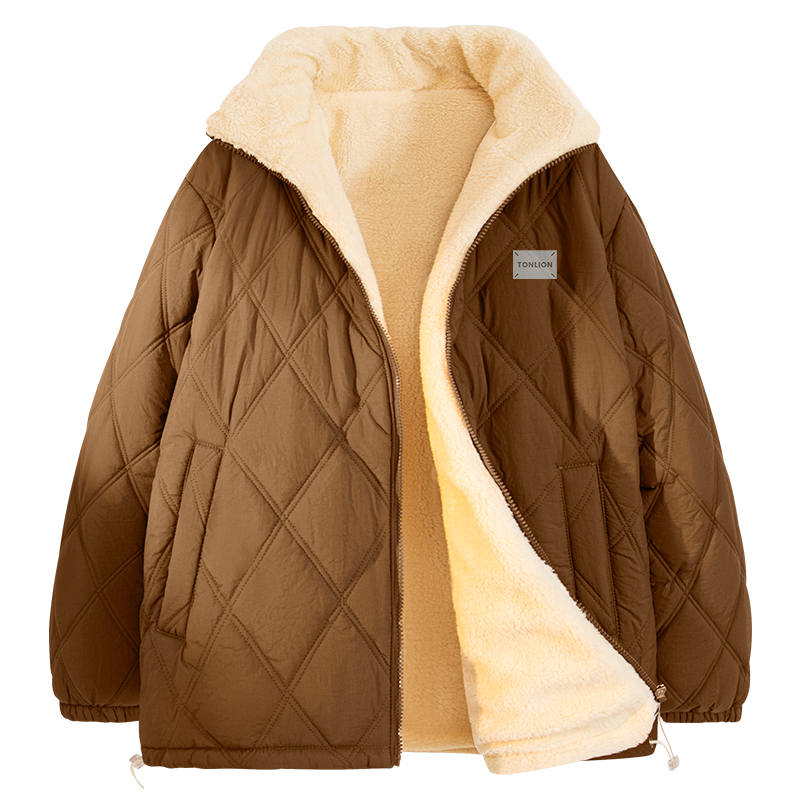Tonlion Puffer Jackets Unisex Stand Collar Fleece Lined Puffer Jacket
