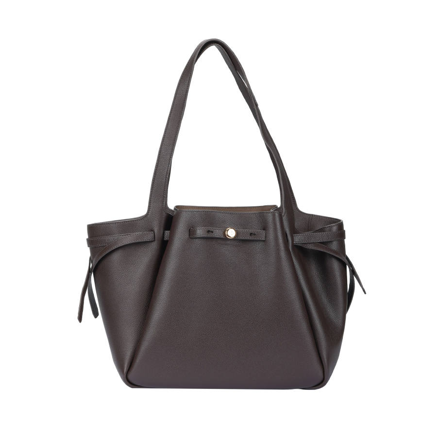 TORY BURCH Romy Cow Leather Tote Bag, Shopping Bag, Shoulder Bag Women's Dark Brown