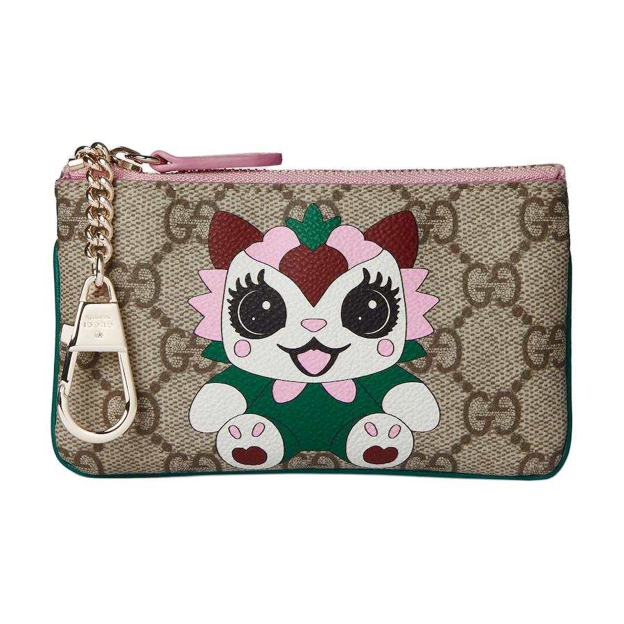 GUCCI Fabric Key Pouch Unisex Beige & Dark Brown