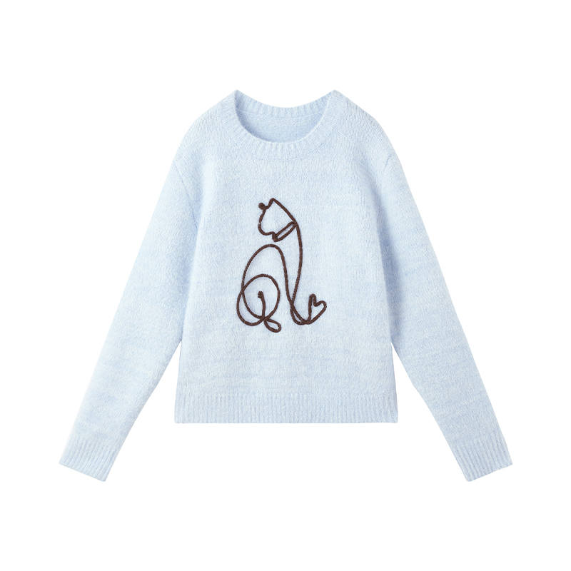 XIANGYING Knitwear Women's Nautical Blue Crew Neck Moderate Base Layer