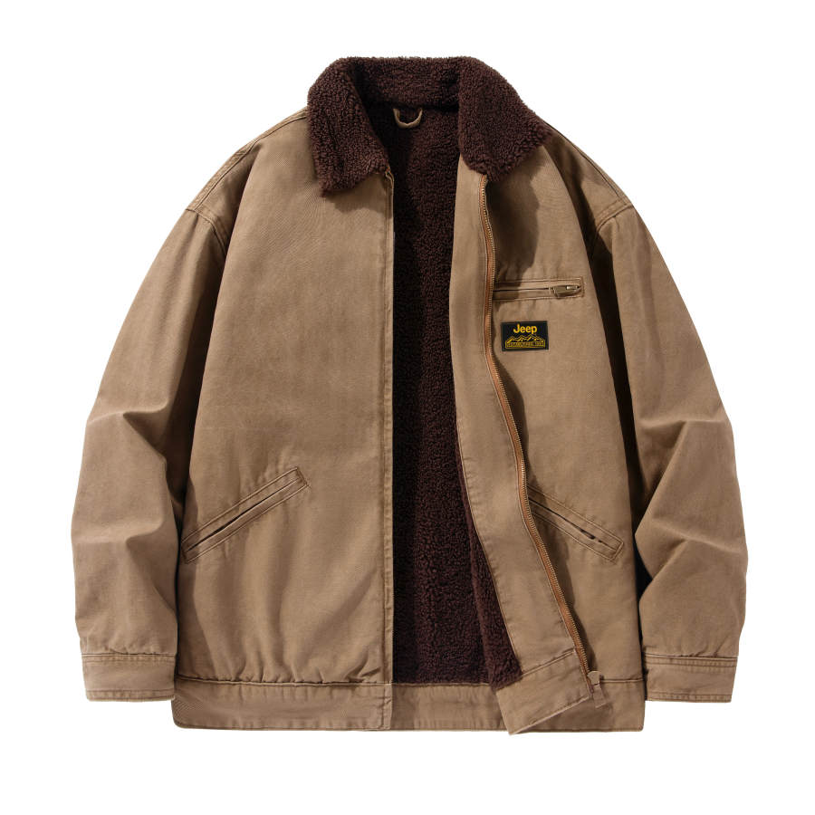 Jeep Velvet Jackets Unisex Lapel Thickened And Fleece Lined