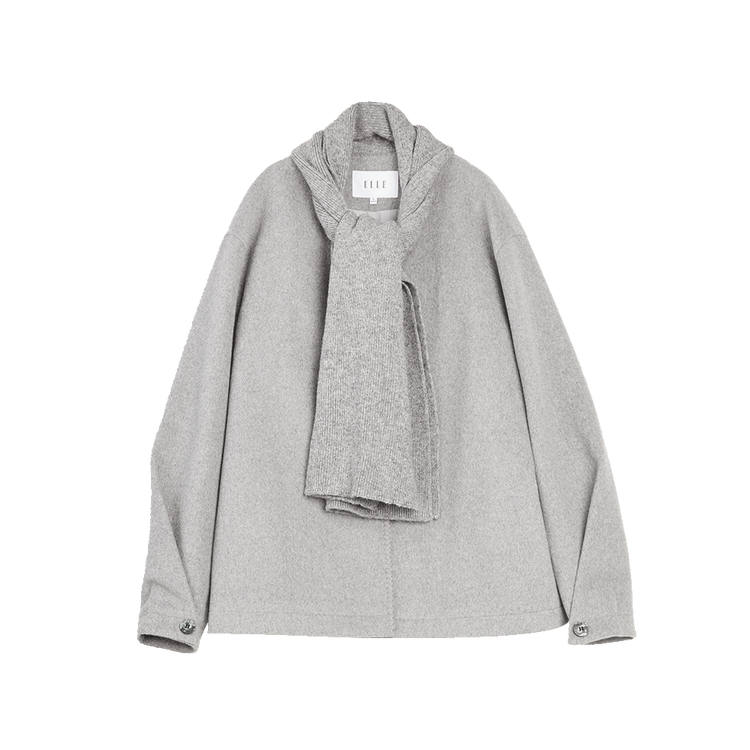 ELLE Coats Women's Medium Gray Scarf Collar Moderate Straight Fit