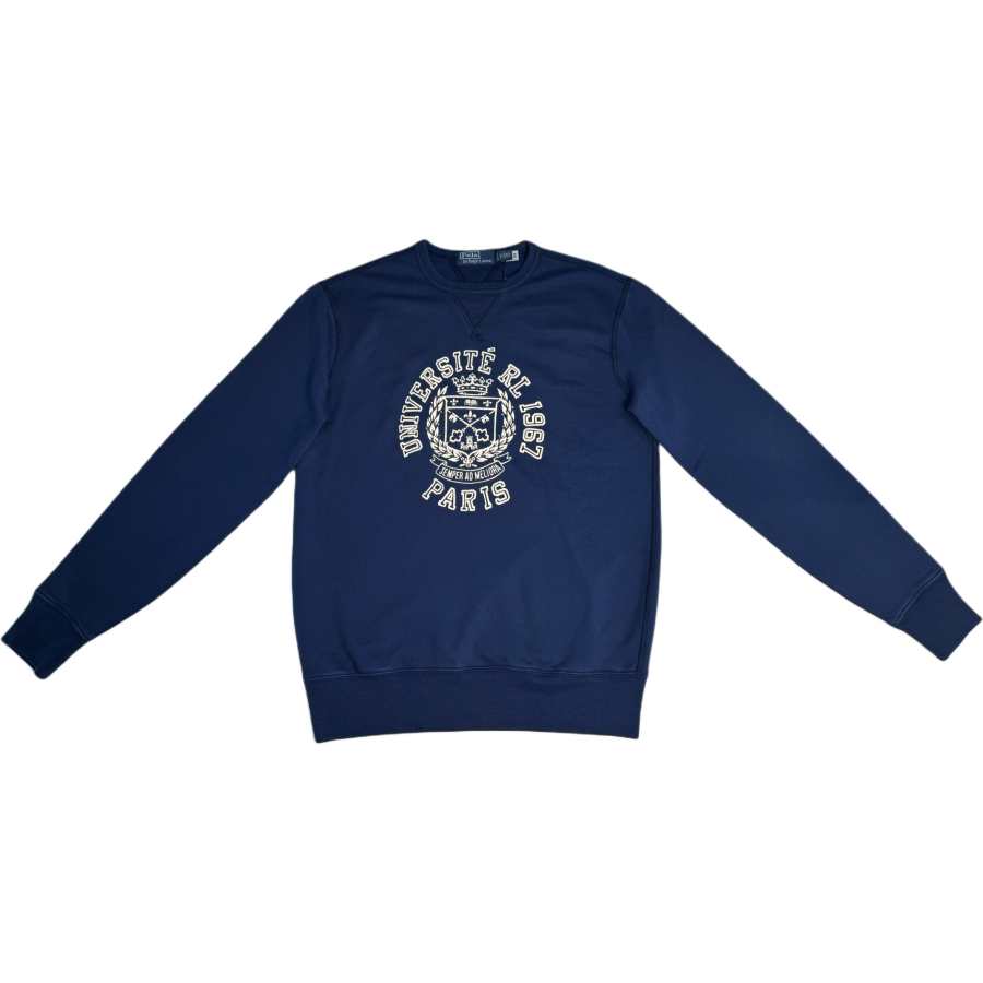 Polo Ralph Lauren Crew Neck Pullover With Letter Brand Logo Patterned Print And Embroidery, Fleece Lined Long Sleeved