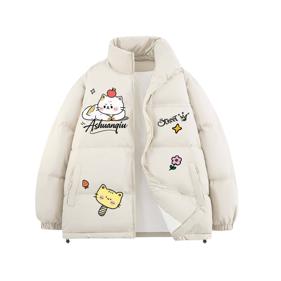 HUANQIU Down Jackets Unisex Stand Collar Thickened Puffer Jacket