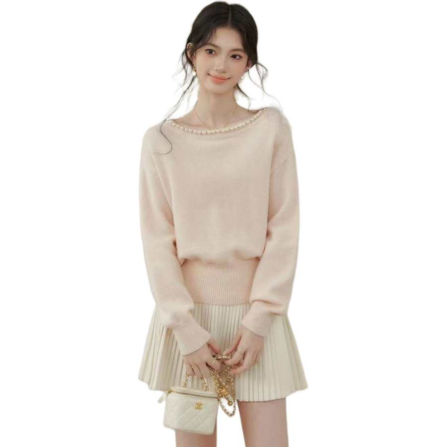 VENICEW Knitwear Women's Pink Free V Brand Sticker Crew Neck Moderate