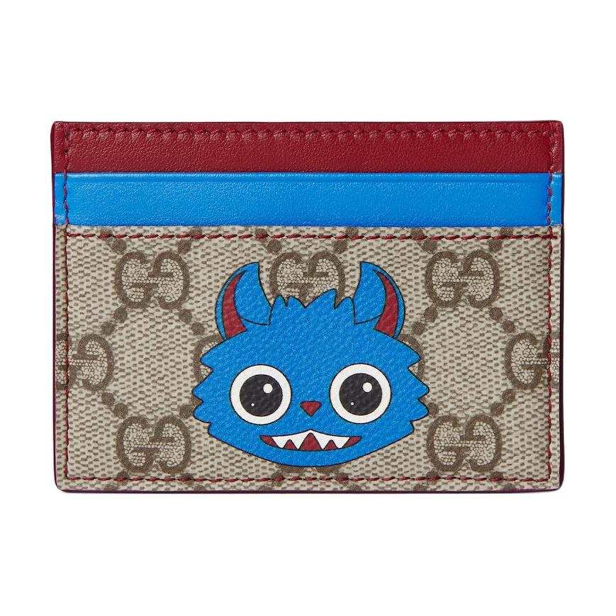 GUCCI Fabric Card Holder Women's Beige & Dark Brown