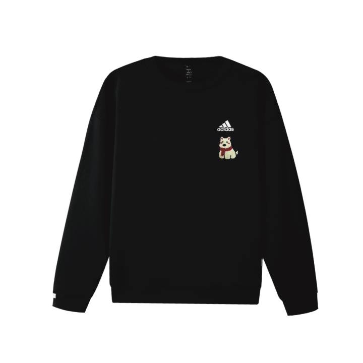 Adidas Adidas LABEL Scarf West Highland Minimalist Style Cute Appliqué Crew Neck Pullover Fleece Lined Sweatshirt Unisex Black