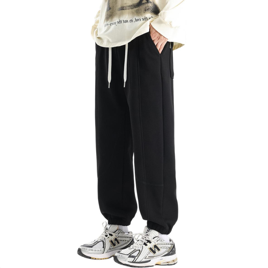 Tonlion Casual Pants Unisex Black Moderate Cuffed Pants