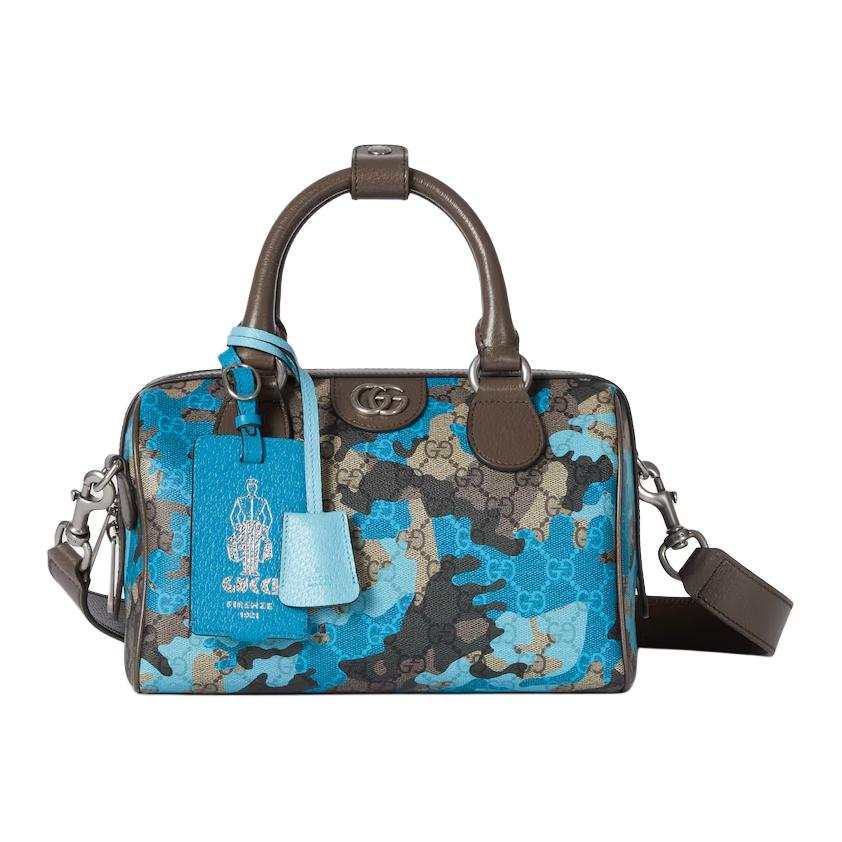 GUCCI GG Monogram Fabric One Shoulder Handbag Small Men's Light Blue Camouflage