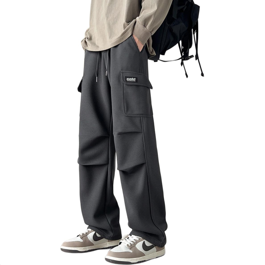 Tonlion Casual Pants Unisex Dark Gray Moderate Straight Fit Pants
