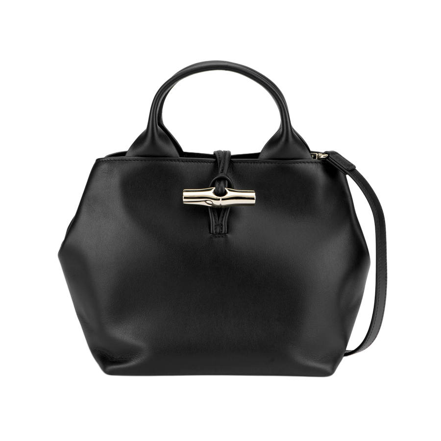 LONGCHAMP Le Roseau Calfskin Handbag Small Women's Black