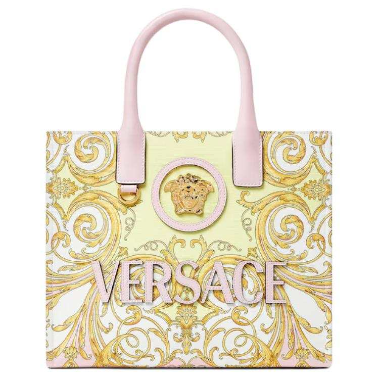 VERSACE La Medusa Cotton Tote Bag, Shopping Bag, Shoulder Bag, Handbag Small Women's Pink & Gold