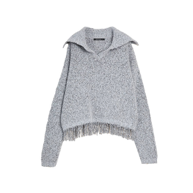 ELLE Sweaters Women's Gray Blue Lapel Moderate Other