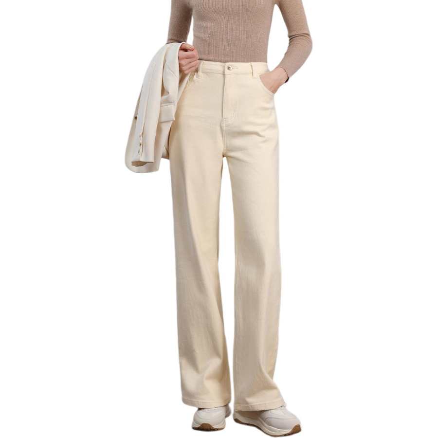 Tonlion Jeans Women's Ecru Moderate Straight Fit Pants
