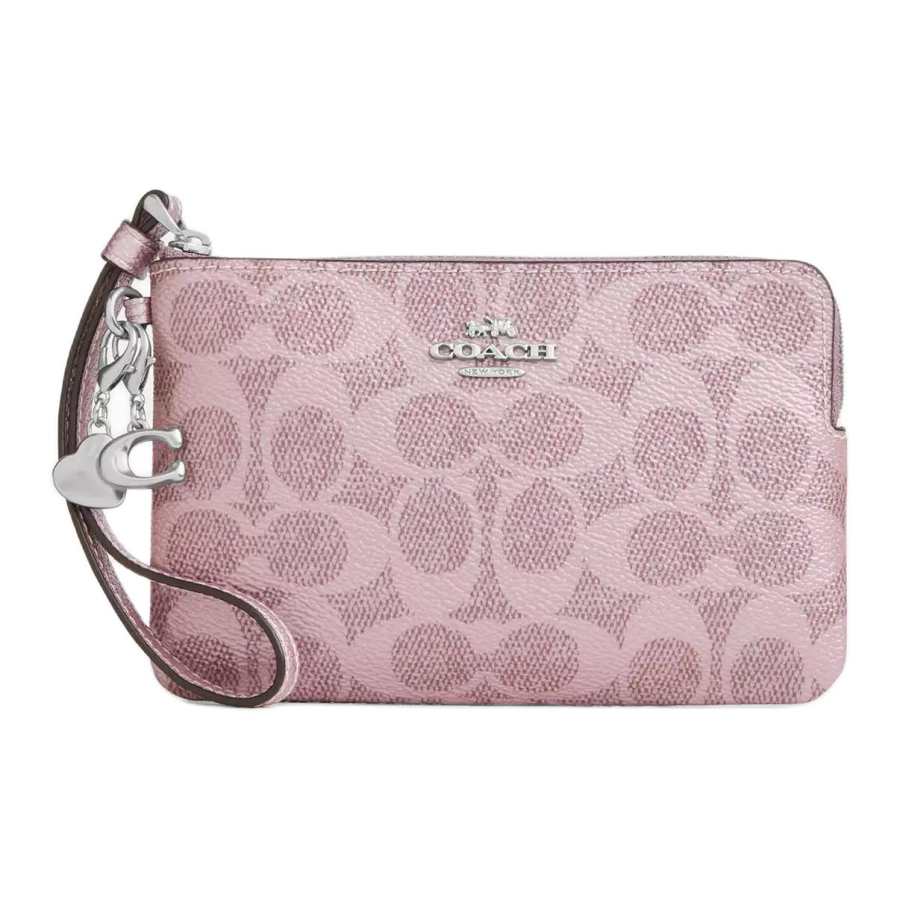 COACH Boxed Pearlescent Artificial Leather, Cross Grain Leather Clutch Small Women's Pink
