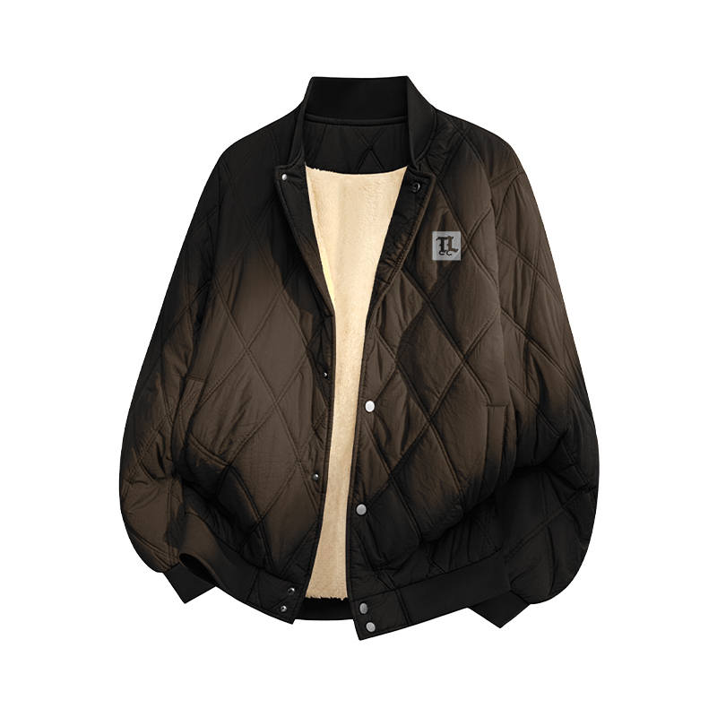 Tonlion Puffer Jackets Unisex Baseball Collar Fleece Lined Baseball Puffer Jacket