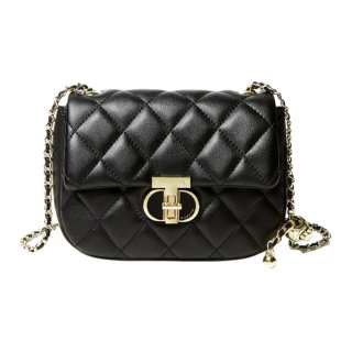 NALANDU Cow Leather One Shoulder Chain Bag, Small Square Bag Small Women's Black/Ecru