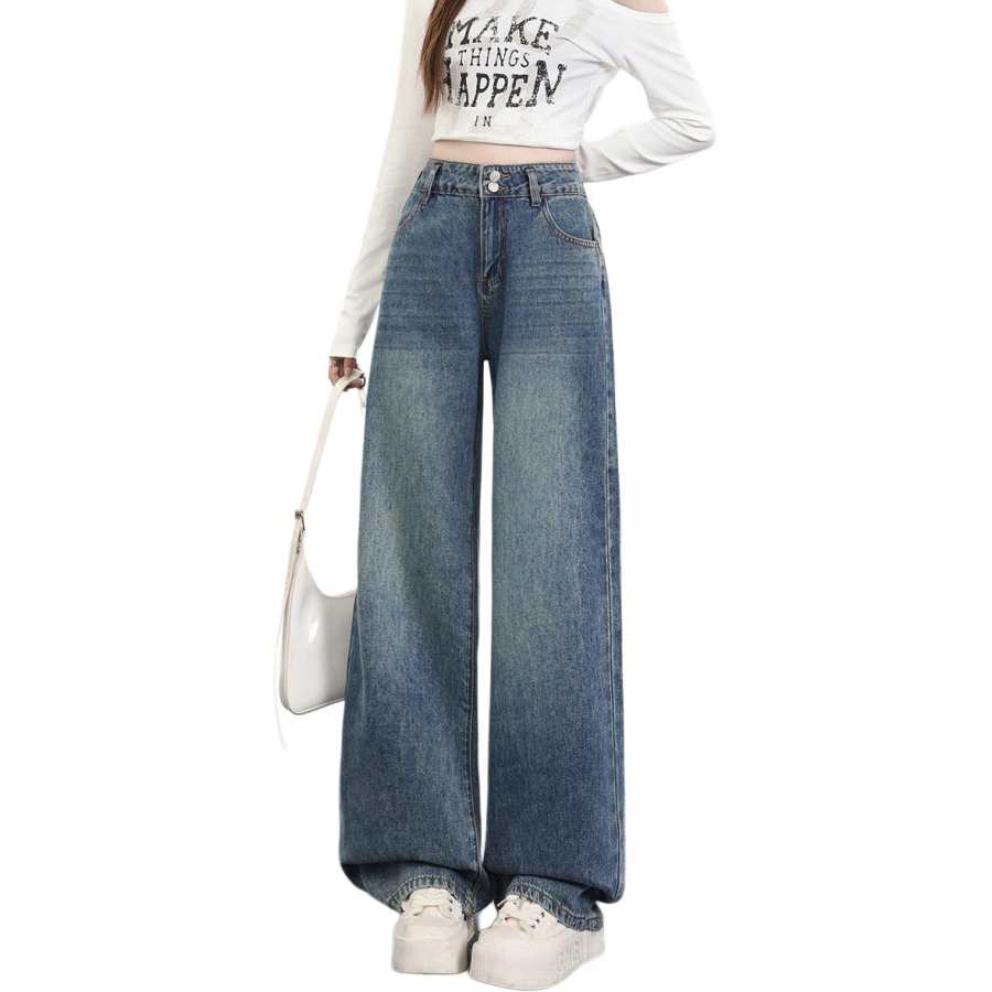 Tonlion Jeans Women's Vintage Blue Moderate Wide Leg Pants