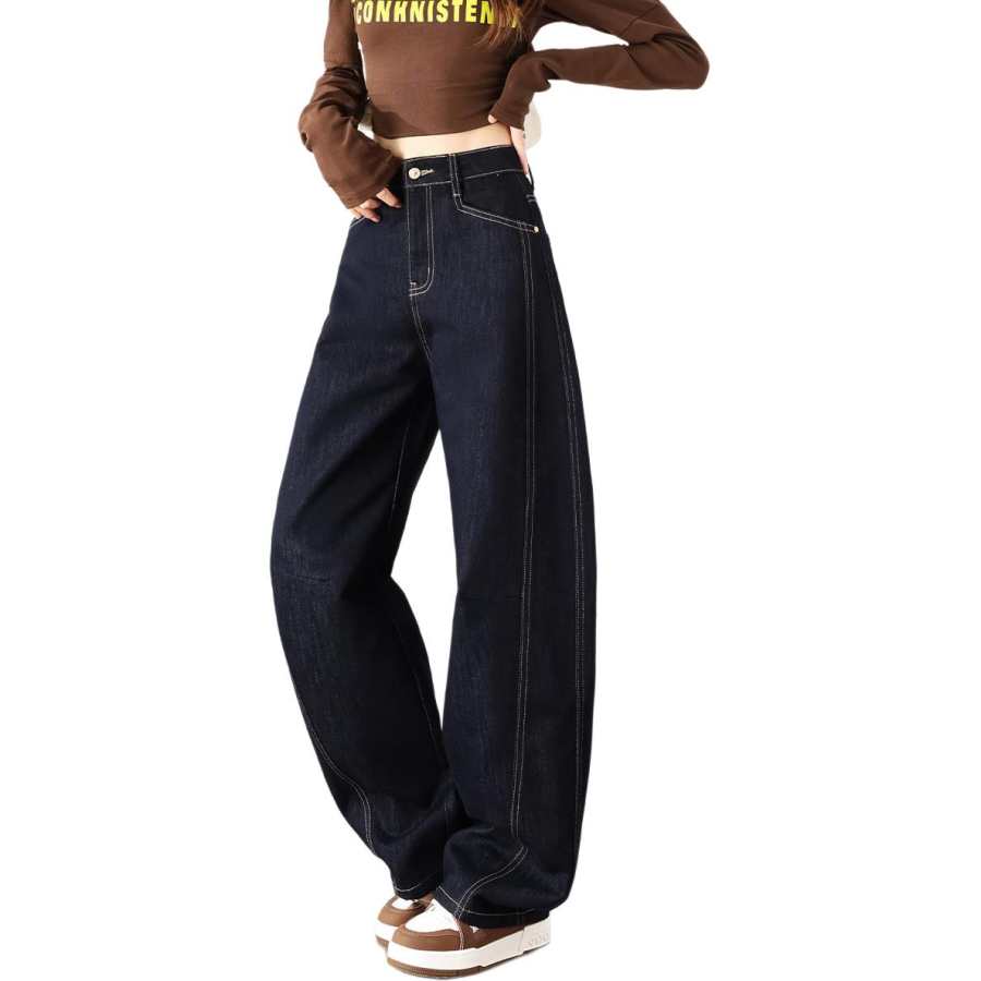 Tonlion Jeans Women's Dark Blue Moderate Wide Leg Pants