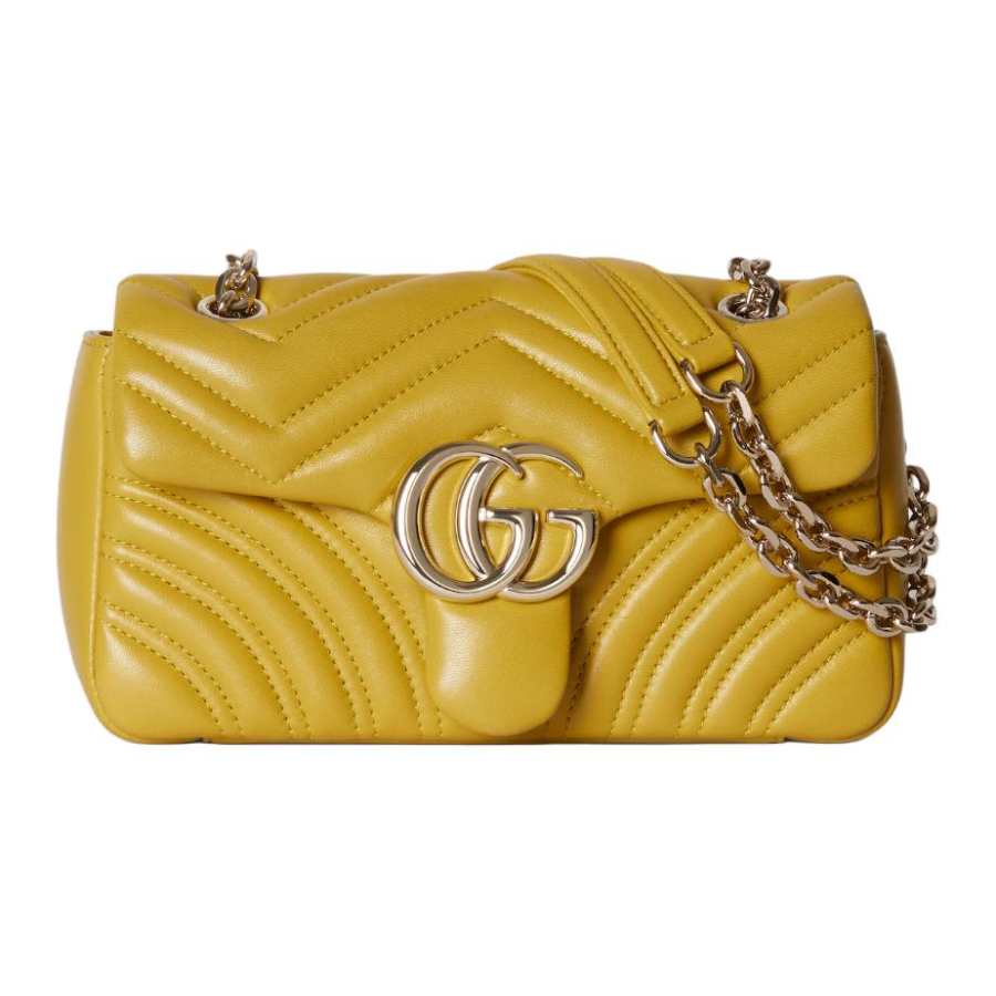 GUCCI GG Marmont Nappa Sheepskin Shoulder Bag Small Women's Mustard Yellow