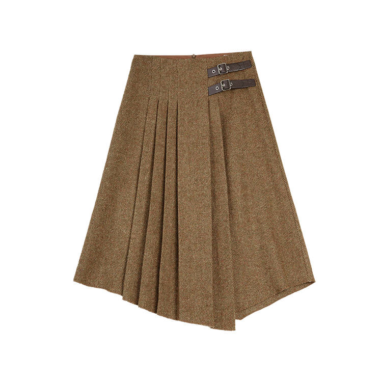 ELLE Casual Long Skirts Women's Dark Brown Thickened Mid Length A Line Skirt
