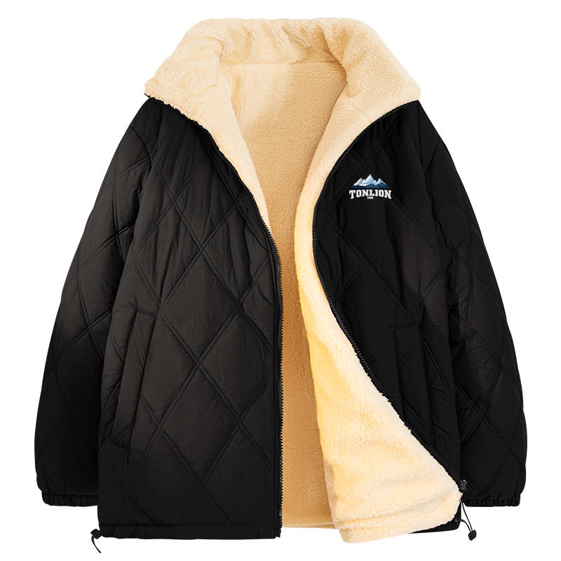 Tonlion Puffer Jackets Unisex Stand Collar Fleece Lined Puffer Jacket