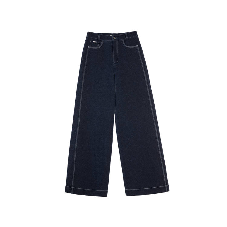 ELLE Casual Pants Women's Denim Blue Thickened Straight Fit Pants