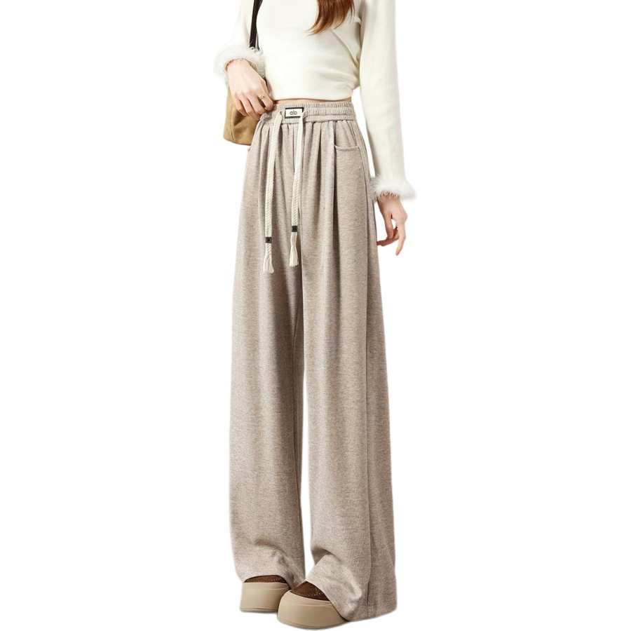 Tonlion Casual Pants Women's Light Apricot Gray Moderate Wide Leg Pants