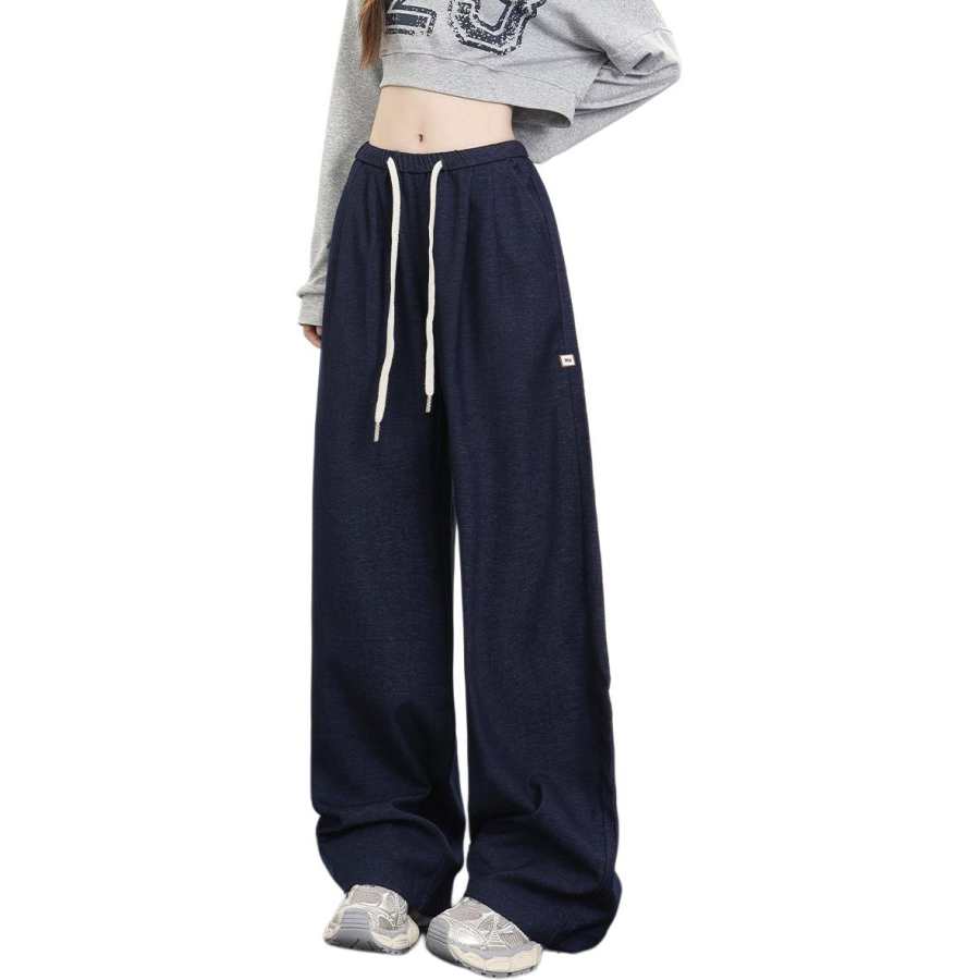 Tonlion Casual Pants Women's Dark Blue Moderate Wide Leg Pants