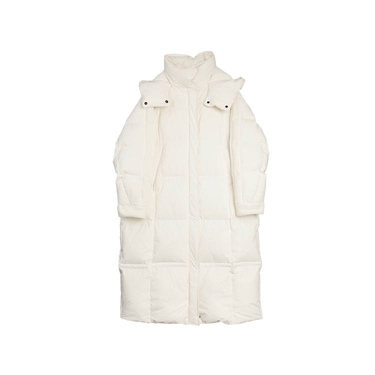 ELLE Down Jackets Women's Ecru Hooded Thickened Puffer Jacket