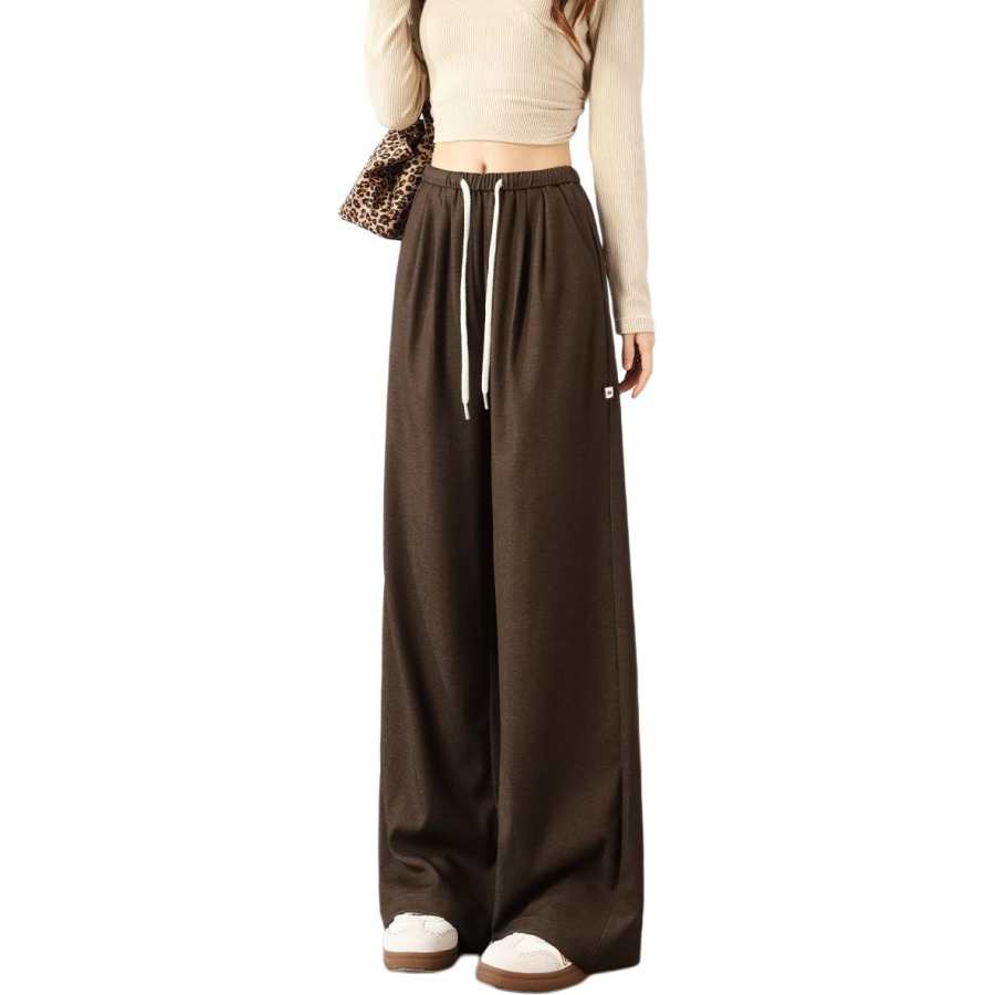 Tonlion Casual Pants Women's Dark Coffee Moderate Wide Leg Pants