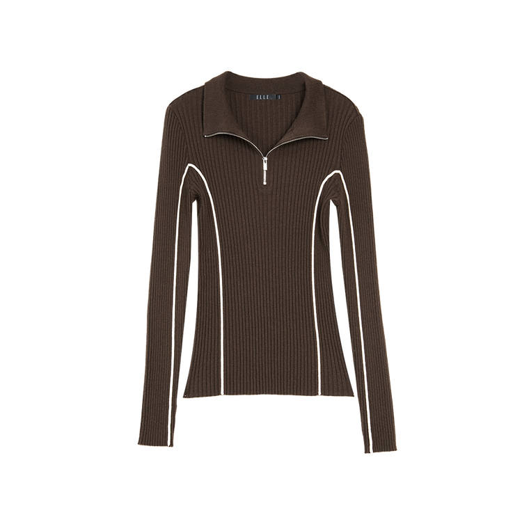 ELLE Knitwear Women's Dark Brown Stand Collar Moderate Other