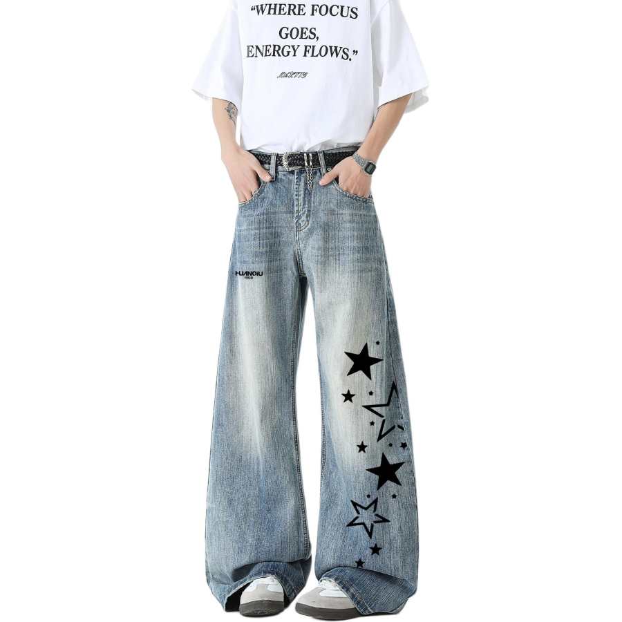 HUANQIU Jeans Unisex Moderate Scimitar Pants