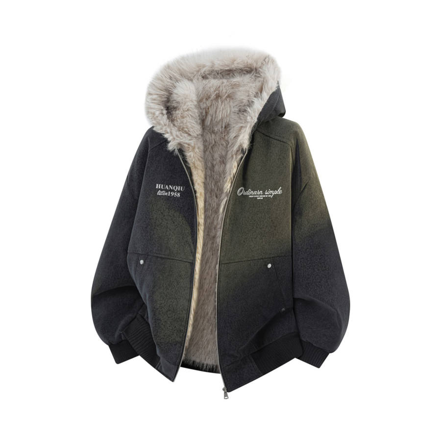 HUANQIU Puffer Jackets Unisex Hooded Fleece Lined Puffer Jacket