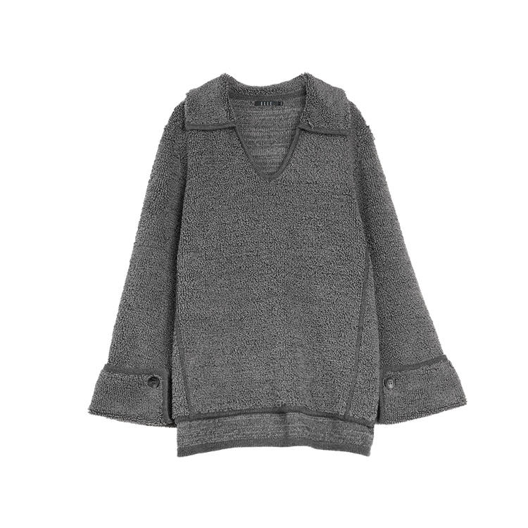 ELLE Knitwear Women's Dark Gray Lapel Moderate