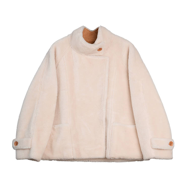 ELLE Velvet Jackets Women's Ecru Reversible Stand Collar Moderate