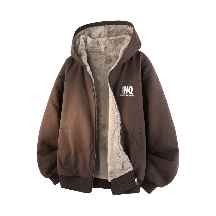HUANQIU Puffer Jackets Unisex Hooded Fleece Lined Reversible