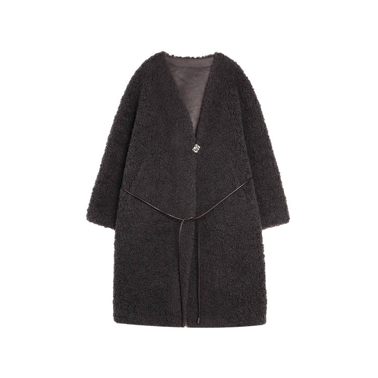 ELLE Velvet Jackets Women's Dark Gray V Neck Thickened