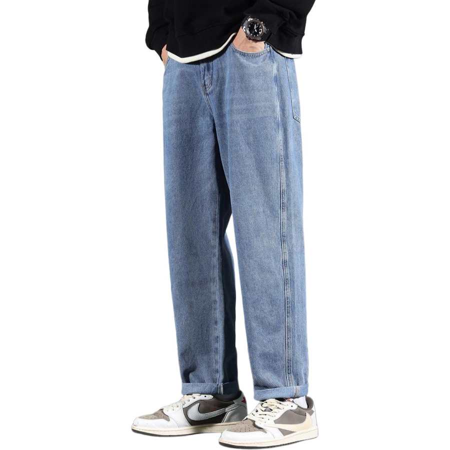 Tonlion Jeans Unisex Light Blue Moderate Straight Fit Pants