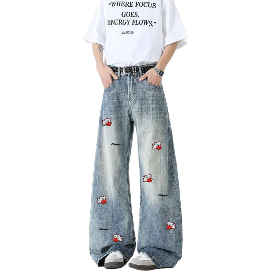 HUANQIU Jeans Unisex Moderate Scimitar Pants