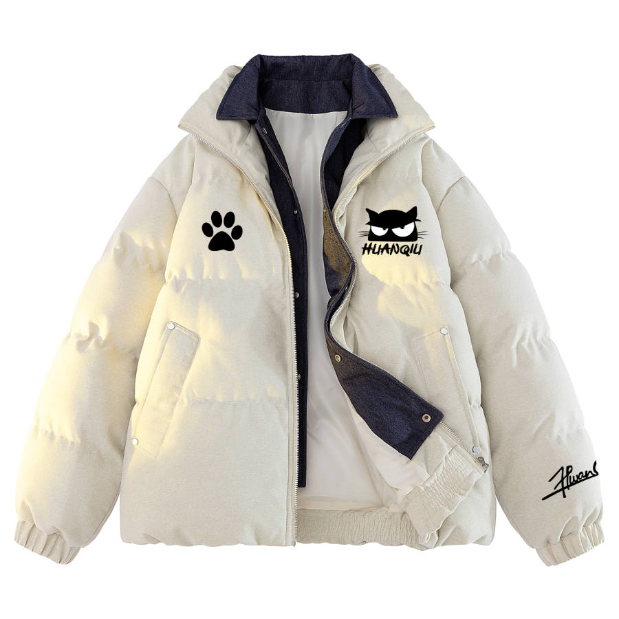 HUANQIU Puffer Jackets Unisex Stand Collar Thickened