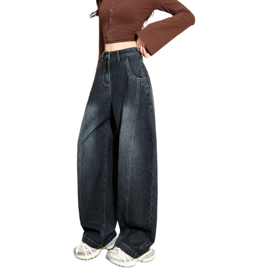 Tonlion Jeans Women's Blue Gray Moderate Wide Leg Pants